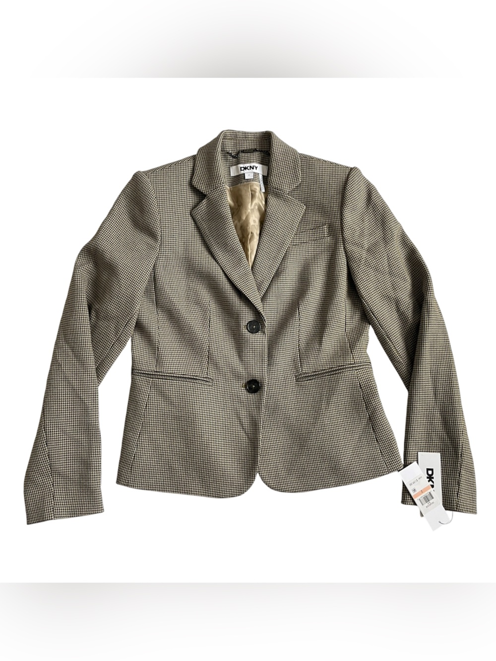 NWT DKNY Houndstooth Two-Button Blazer - Taupe & Black